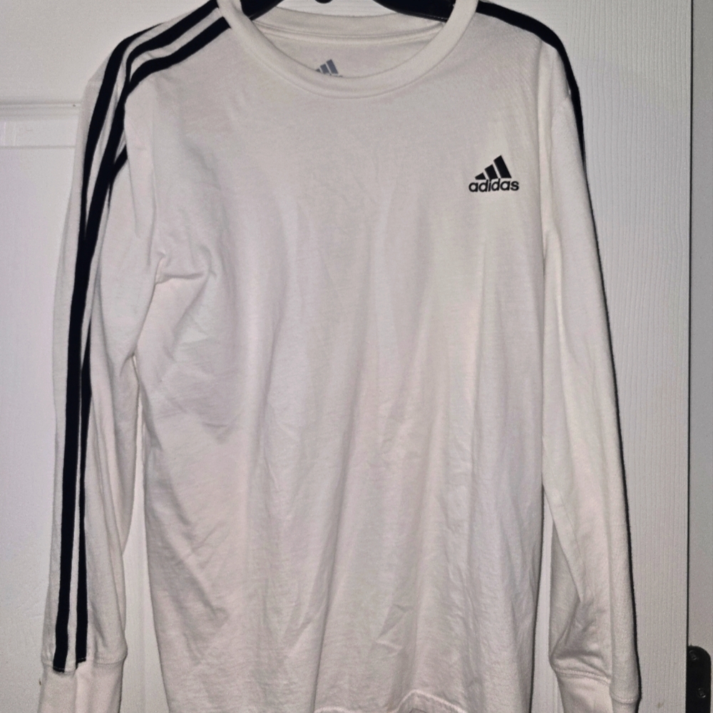 Adidas Boy's White and Black Long Sleeve Tee